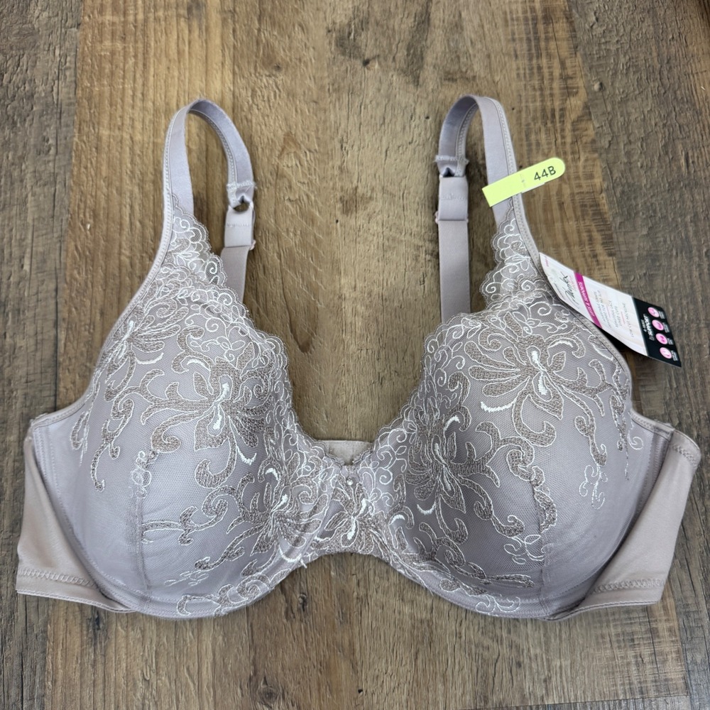 Playtex Secrets Bra Womens 44B Gray Lace 4-way TruSupport Underwire New with Tag